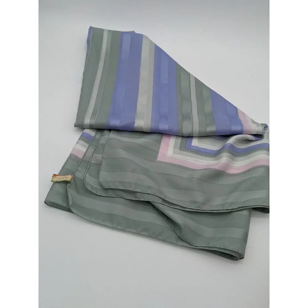 Vintage Made in‎ Italy Striped Square Scarf Sage Green Lavender Pink 44x47